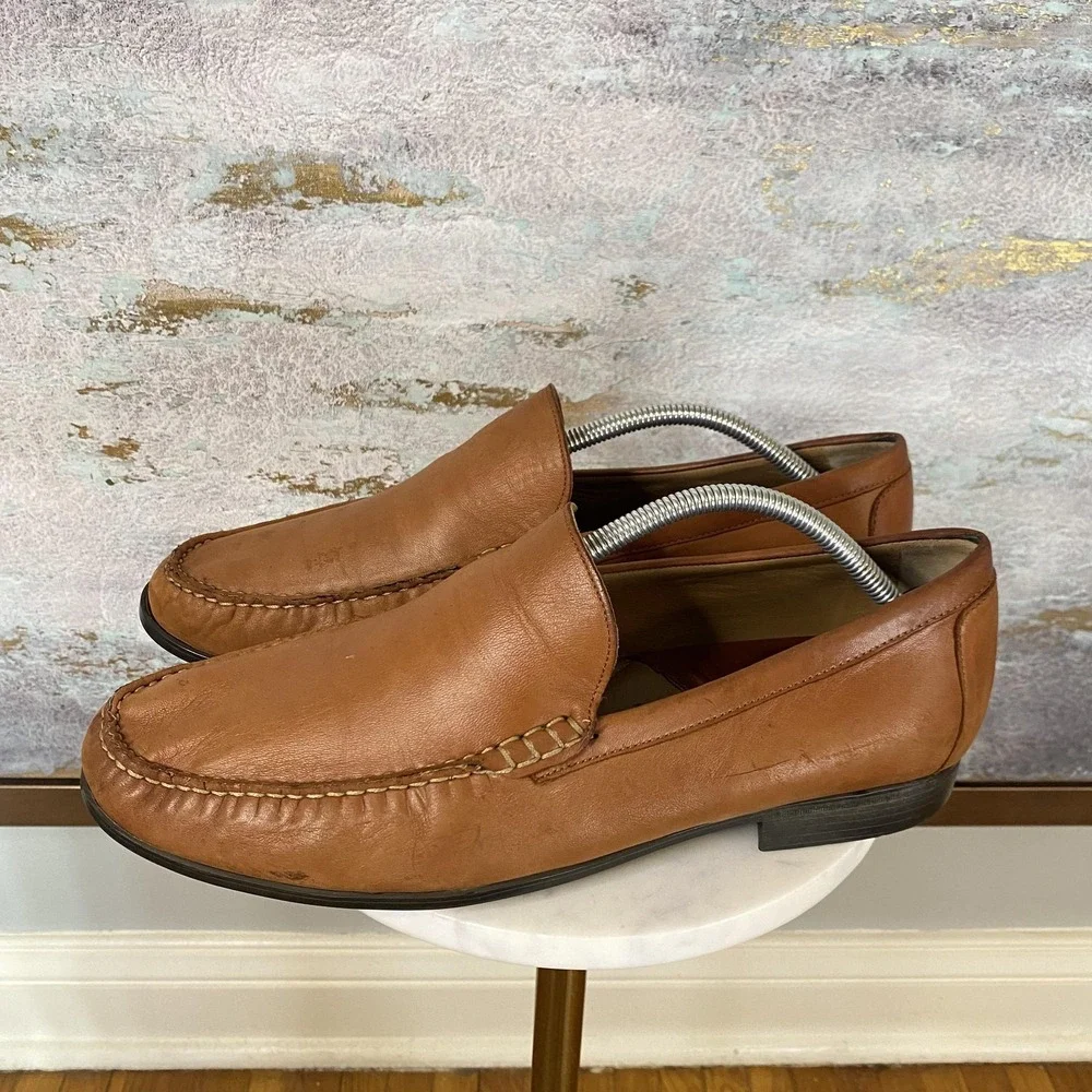 Johnston & Murphy Shoes Mens Size 11.5 Brown Leather Slip On Loafers 20-8470